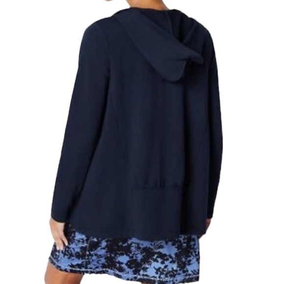J.jill Women’s Navy Blue Fit Elevate Terry Hooded Open Front Cardigan Size Large - Picture 2 of 8